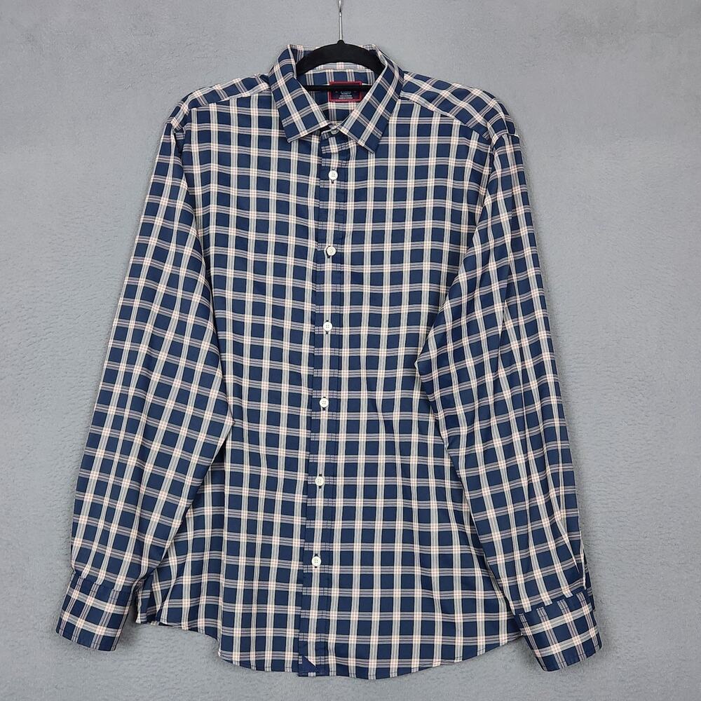 UNTUCKit Shirt Mens XL Blue Dorin Plaid Relaxed Polyester Button Up Long Sleeve